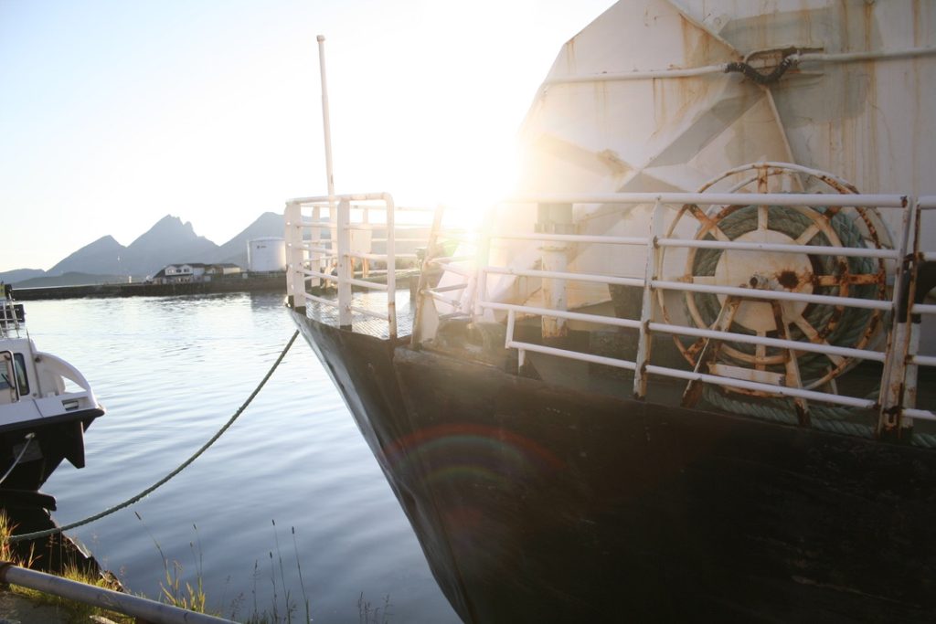 Boat with the sunset behind